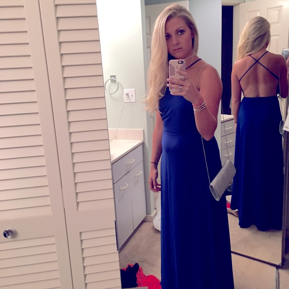 Lulu's Royal Blue Cocktail Cross Back Maxi Dress